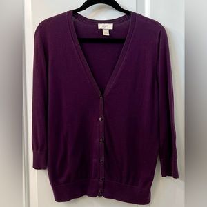LOFT v-neck cardigan in dark purple; Size Large